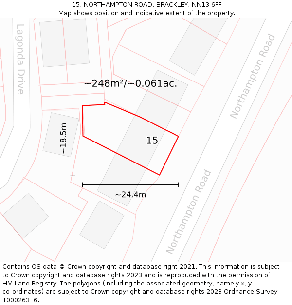 15, NORTHAMPTON ROAD, BRACKLEY, NN13 6FF: Plot and title map