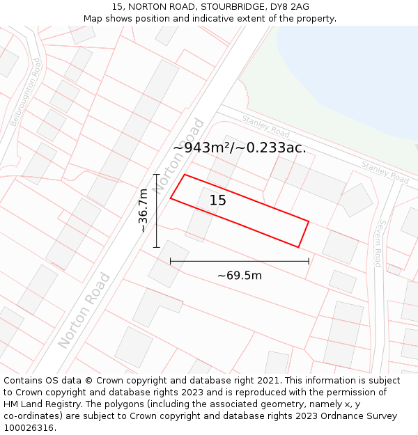 15, NORTON ROAD, STOURBRIDGE, DY8 2AG: Plot and title map
