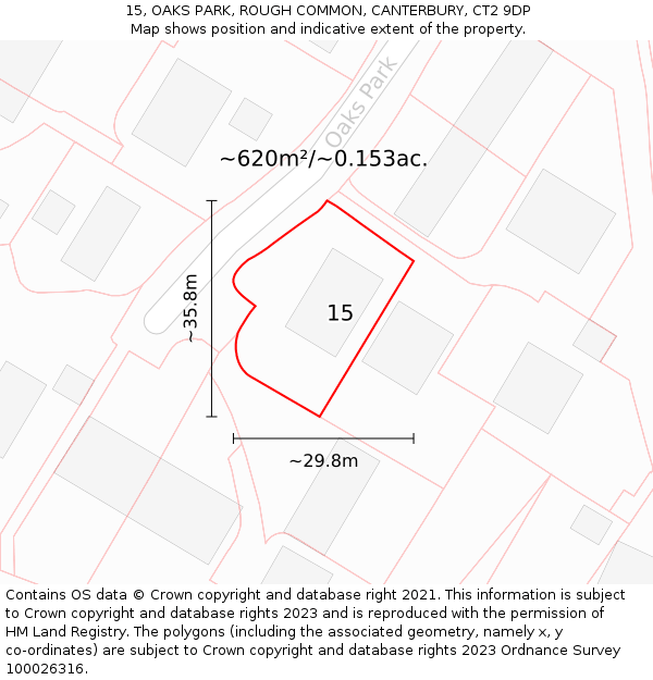 15, OAKS PARK, ROUGH COMMON, CANTERBURY, CT2 9DP: Plot and title map