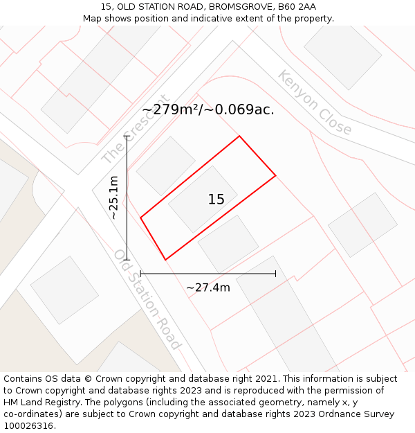 15, OLD STATION ROAD, BROMSGROVE, B60 2AA: Plot and title map