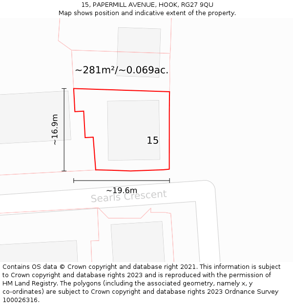 15, PAPERMILL AVENUE, HOOK, RG27 9QU: Plot and title map