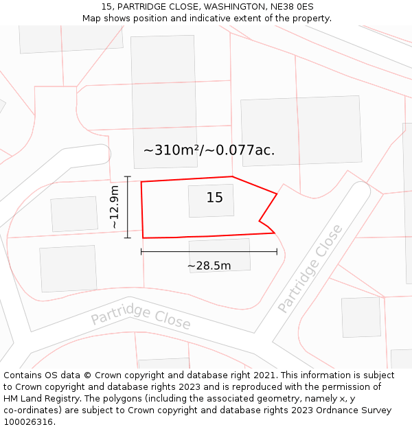 15, PARTRIDGE CLOSE, WASHINGTON, NE38 0ES: Plot and title map