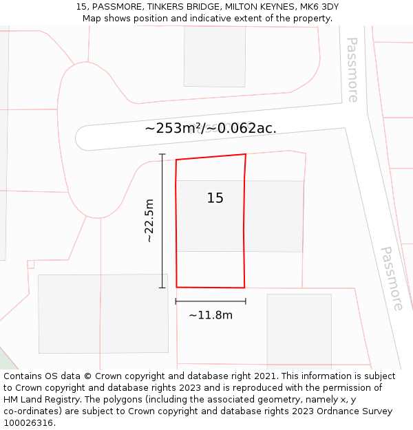 15, PASSMORE, TINKERS BRIDGE, MILTON KEYNES, MK6 3DY: Plot and title map