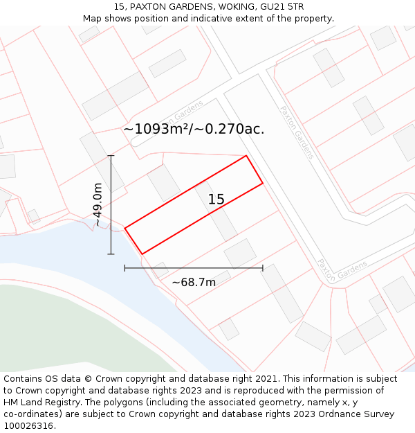 15, PAXTON GARDENS, WOKING, GU21 5TR: Plot and title map