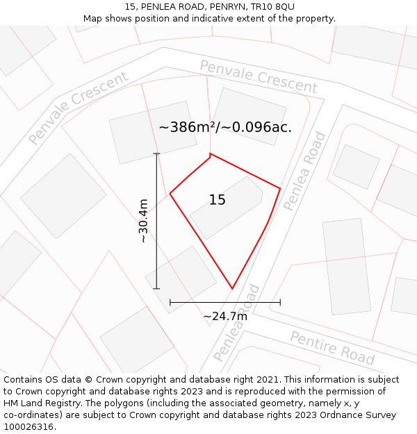 15, PENLEA ROAD, PENRYN, TR10 8QU: Plot and title map