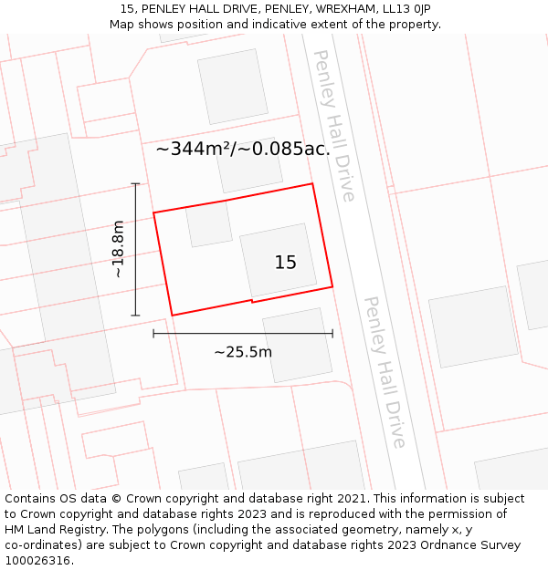 15, PENLEY HALL DRIVE, PENLEY, WREXHAM, LL13 0JP: Plot and title map