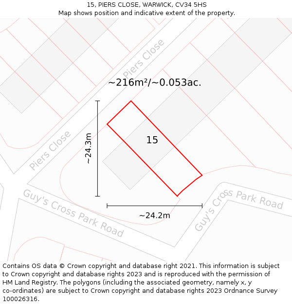 15, PIERS CLOSE, WARWICK, CV34 5HS: Plot and title map