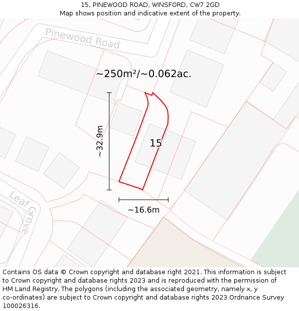 15, PINEWOOD ROAD, WINSFORD, CW7 2GD: Plot and title map