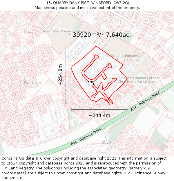 15, QUARRY BANK RISE, WINSFORD, CW7 2GJ: Plot and title map