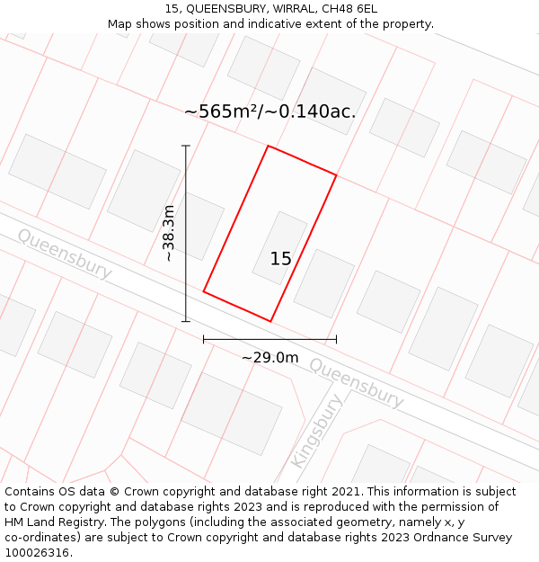 15, QUEENSBURY, WIRRAL, CH48 6EL: Plot and title map