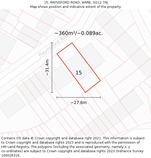 15, RAYNSFORD ROAD, WARE, SG12 7AJ: Plot and title map