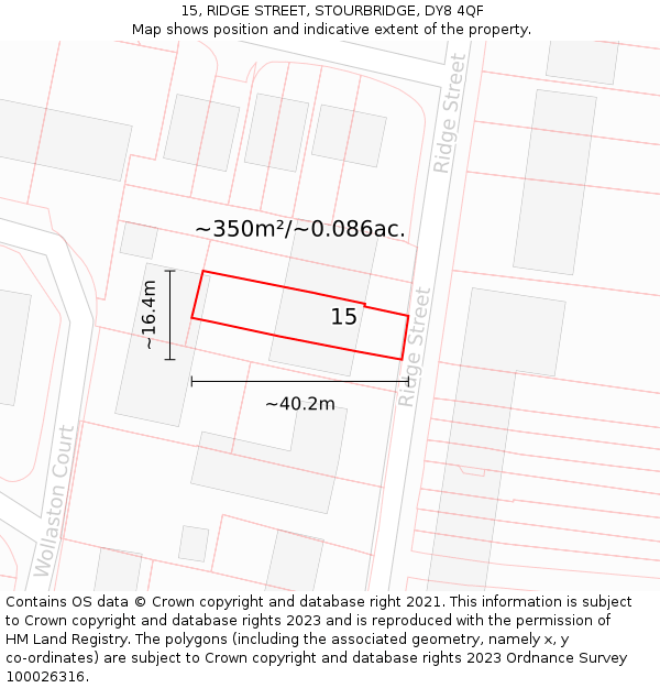 15, RIDGE STREET, STOURBRIDGE, DY8 4QF: Plot and title map