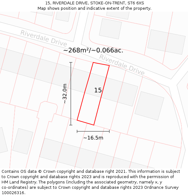 15, RIVERDALE DRIVE, STOKE-ON-TRENT, ST6 6XS: Plot and title map