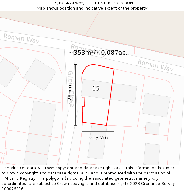 15, ROMAN WAY, CHICHESTER, PO19 3QN: Plot and title map