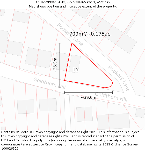 15, ROOKERY LANE, WOLVERHAMPTON, WV2 4PY: Plot and title map