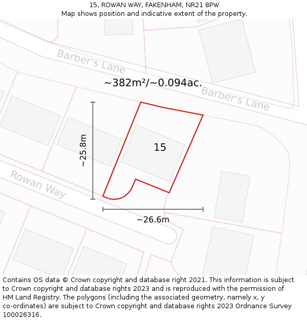 15, ROWAN WAY, FAKENHAM, NR21 8PW: Plot and title map