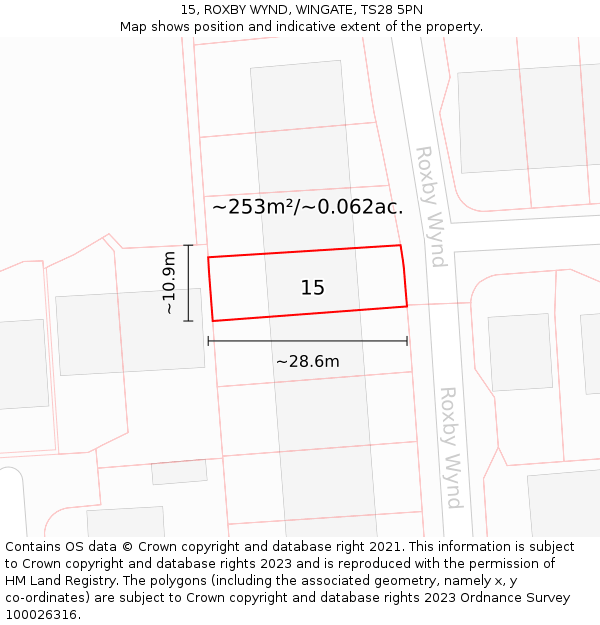 15, ROXBY WYND, WINGATE, TS28 5PN: Plot and title map