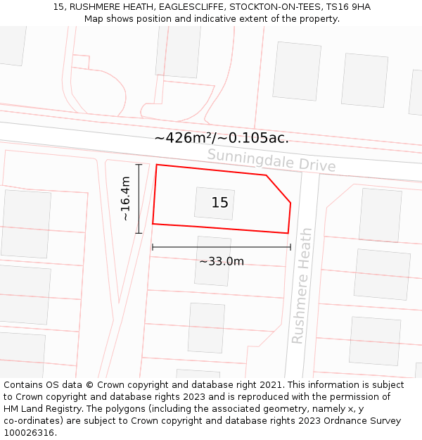 15, RUSHMERE HEATH, EAGLESCLIFFE, STOCKTON-ON-TEES, TS16 9HA: Plot and title map