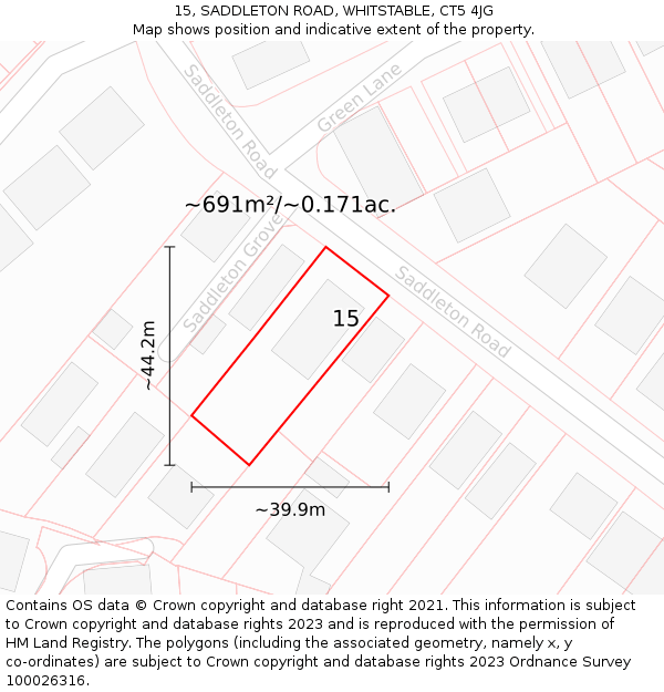 15, SADDLETON ROAD, WHITSTABLE, CT5 4JG: Plot and title map