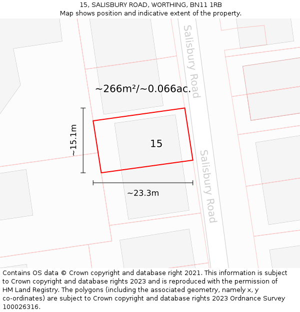 15, SALISBURY ROAD, WORTHING, BN11 1RB: Plot and title map