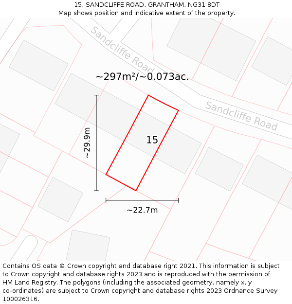 15, SANDCLIFFE ROAD, GRANTHAM, NG31 8DT: Plot and title map