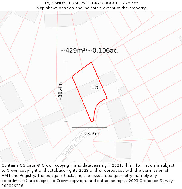 15, SANDY CLOSE, WELLINGBOROUGH, NN8 5AY: Plot and title map