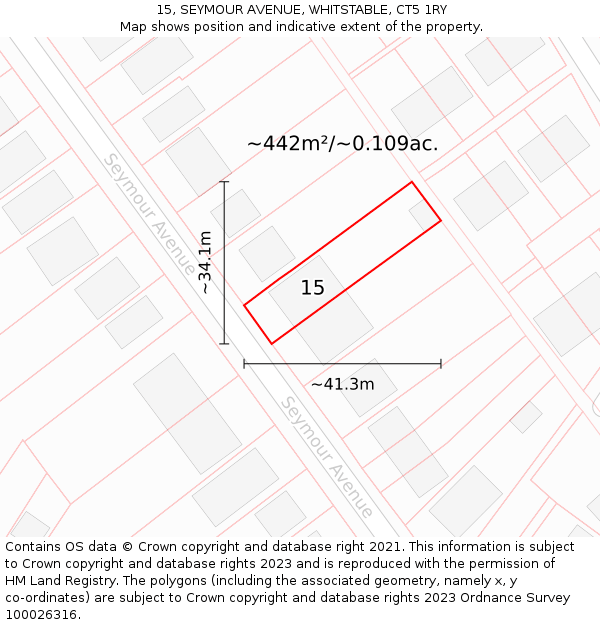 15, SEYMOUR AVENUE, WHITSTABLE, CT5 1RY: Plot and title map