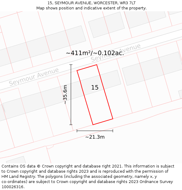 15, SEYMOUR AVENUE, WORCESTER, WR3 7LT: Plot and title map