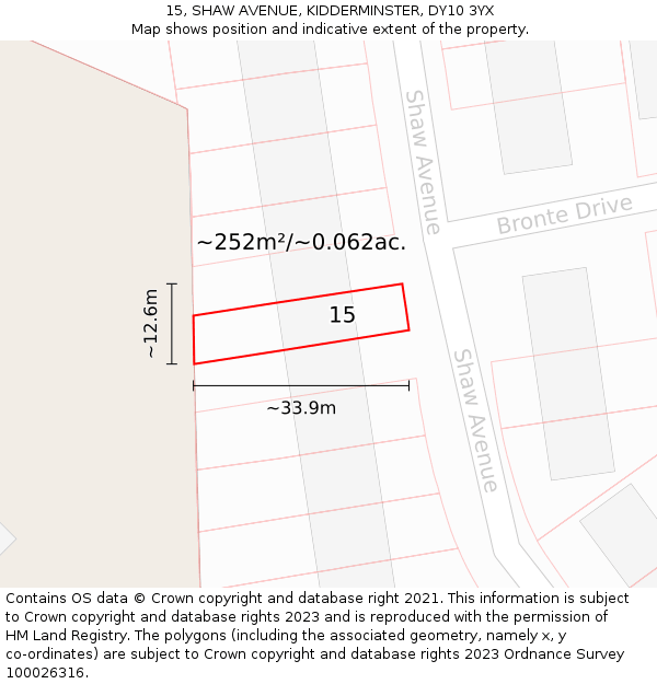 15, SHAW AVENUE, KIDDERMINSTER, DY10 3YX: Plot and title map