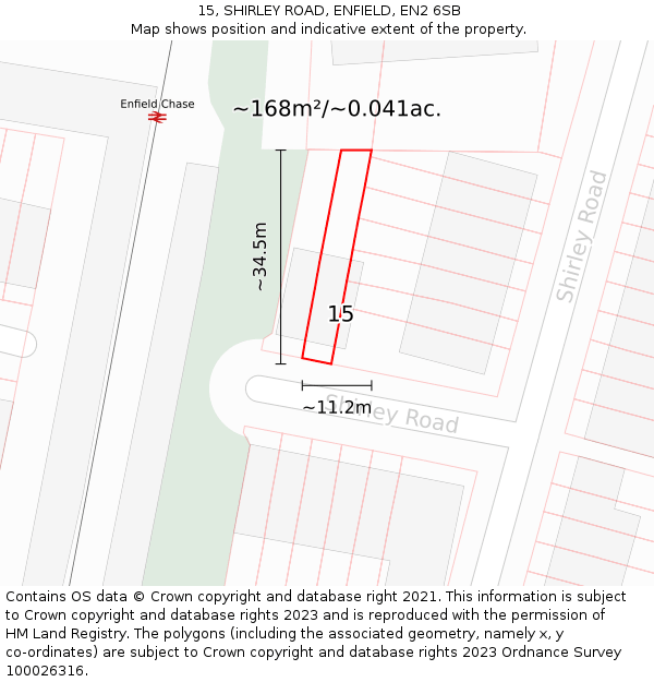 15, SHIRLEY ROAD, ENFIELD, EN2 6SB: Plot and title map