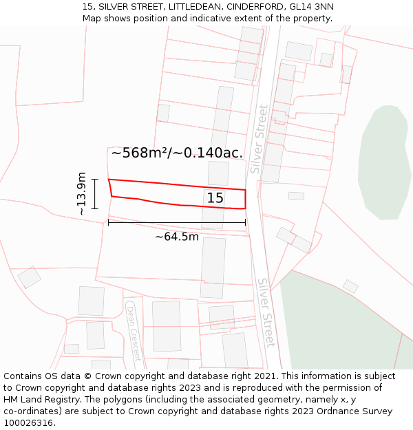 15, SILVER STREET, LITTLEDEAN, CINDERFORD, GL14 3NN: Plot and title map