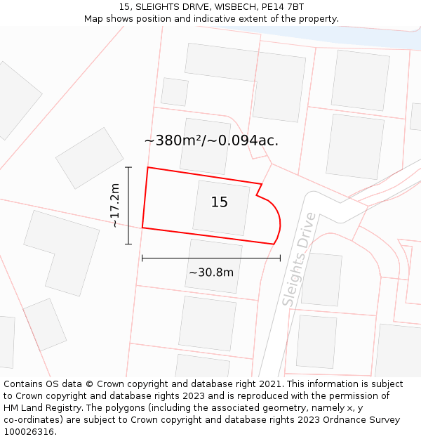 15, SLEIGHTS DRIVE, WISBECH, PE14 7BT: Plot and title map