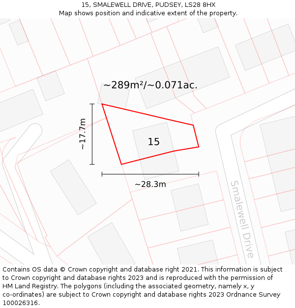 15, SMALEWELL DRIVE, PUDSEY, LS28 8HX: Plot and title map