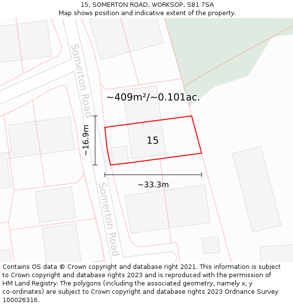 15, SOMERTON ROAD, WORKSOP, S81 7SA: Plot and title map