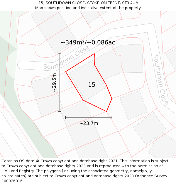 15, SOUTHDOWN CLOSE, STOKE-ON-TRENT, ST3 4UA: Plot and title map