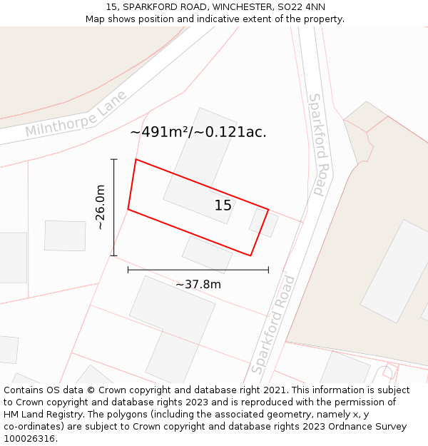 15, SPARKFORD ROAD, WINCHESTER, SO22 4NN: Plot and title map