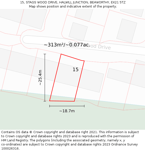 15, STAGS WOOD DRIVE, HALWILL JUNCTION, BEAWORTHY, EX21 5TZ: Plot and title map