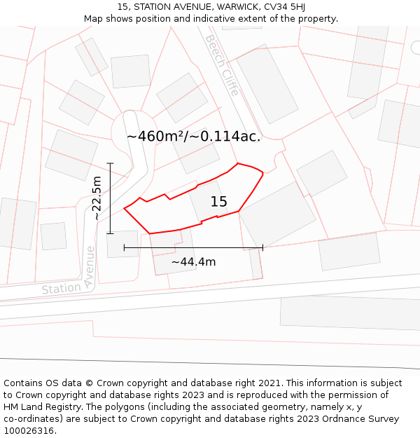 15, STATION AVENUE, WARWICK, CV34 5HJ: Plot and title map