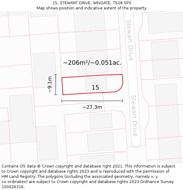 15, STEWART DRIVE, WINGATE, TS28 5PS: Plot and title map