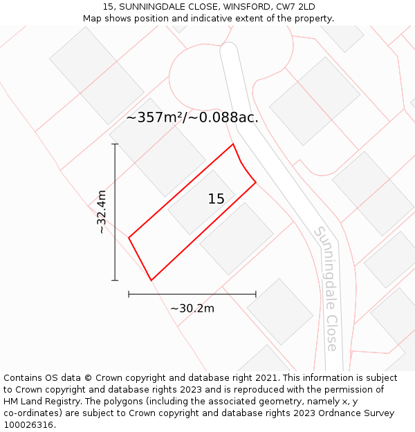 15, SUNNINGDALE CLOSE, WINSFORD, CW7 2LD: Plot and title map