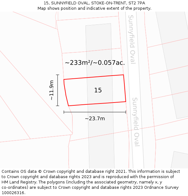 15, SUNNYFIELD OVAL, STOKE-ON-TRENT, ST2 7PA: Plot and title map