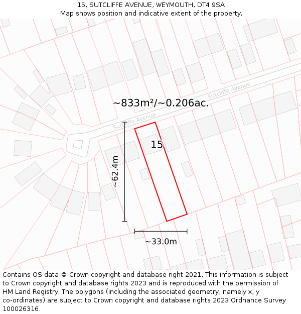 15, SUTCLIFFE AVENUE, WEYMOUTH, DT4 9SA: Plot and title map