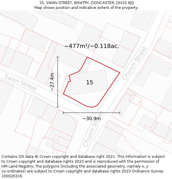 15, SWAN STREET, BAWTRY, DONCASTER, DN10 6JQ: Plot and title map