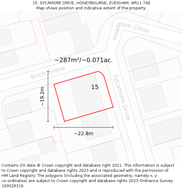 15, SYCAMORE DRIVE, HONEYBOURNE, EVESHAM, WR11 7AE: Plot and title map