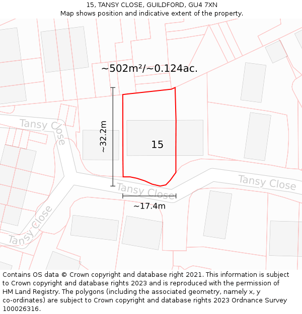 15, TANSY CLOSE, GUILDFORD, GU4 7XN: Plot and title map