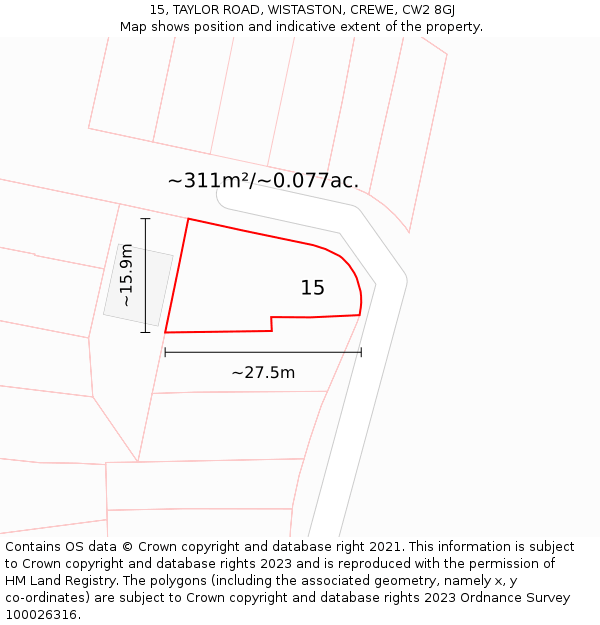 15, TAYLOR ROAD, WISTASTON, CREWE, CW2 8GJ: Plot and title map