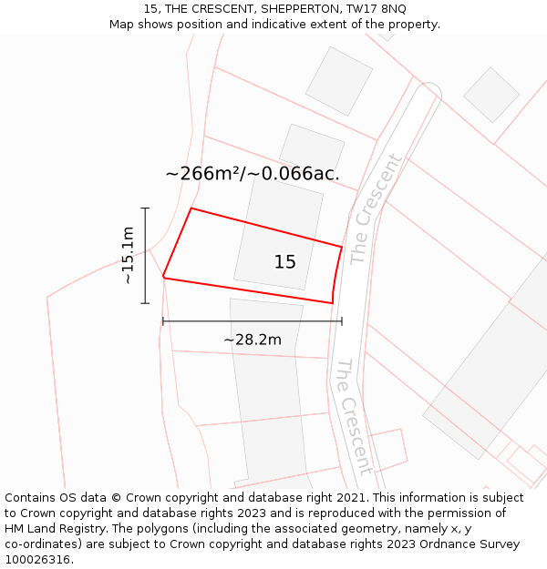 15, THE CRESCENT, SHEPPERTON, TW17 8NQ: Plot and title map