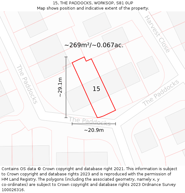 15, THE PADDOCKS, WORKSOP, S81 0UP: Plot and title map