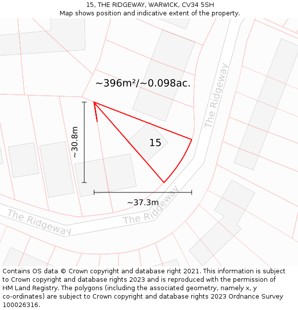 15, THE RIDGEWAY, WARWICK, CV34 5SH: Plot and title map