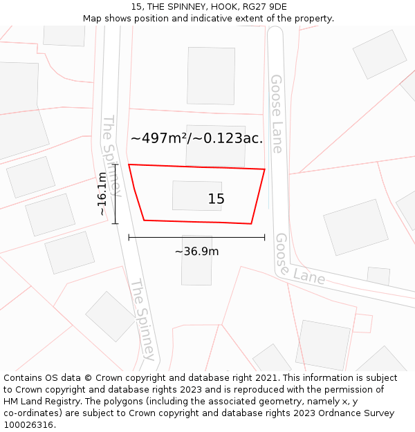 15, THE SPINNEY, HOOK, RG27 9DE: Plot and title map